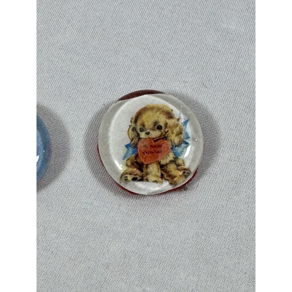 Vintage Small Felt Back Glass Valentine Cat &‎ Dog Pebbles
